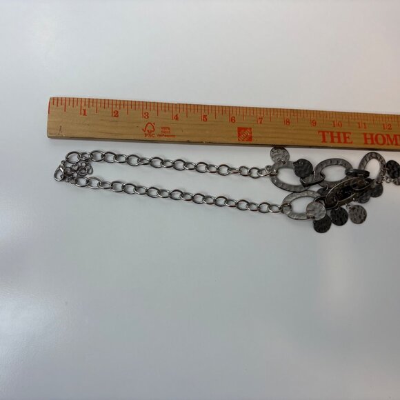 Hammered Silver-Tone Chain Link Necklace Textured Discs 24” - Picture 5 of 5